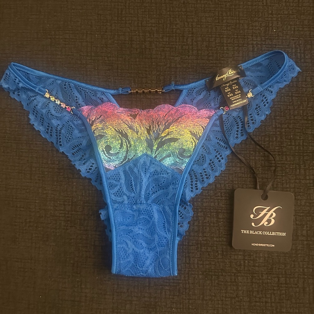 Honey Birdette Black Brief with Rainbow Detail